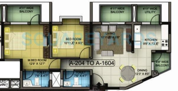 Floor plan of 2 BHK 1164 Sq. Ft. Apartment in Mantri Premero, Bangalore