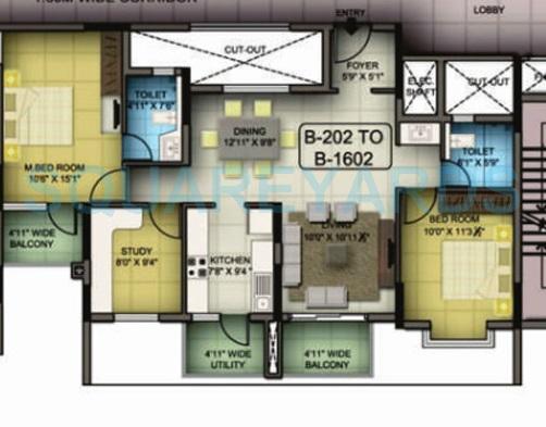 Floor plan of 2 BHK 1347 Sq. Ft. Apartment in Mantri Premero, Bangalore