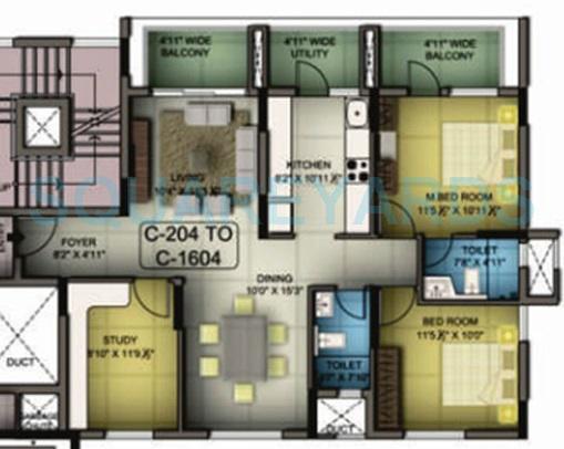 Floor plan of 2 BHK 1419 Sq. Ft. Apartment in Mantri Premero, Bangalore