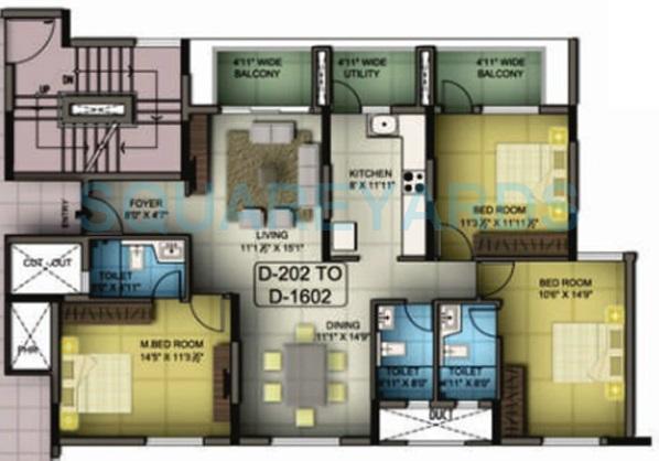Floor plan of 3 BHK 1667 Sq. Ft. Apartment in Mantri Premero, Bangalore