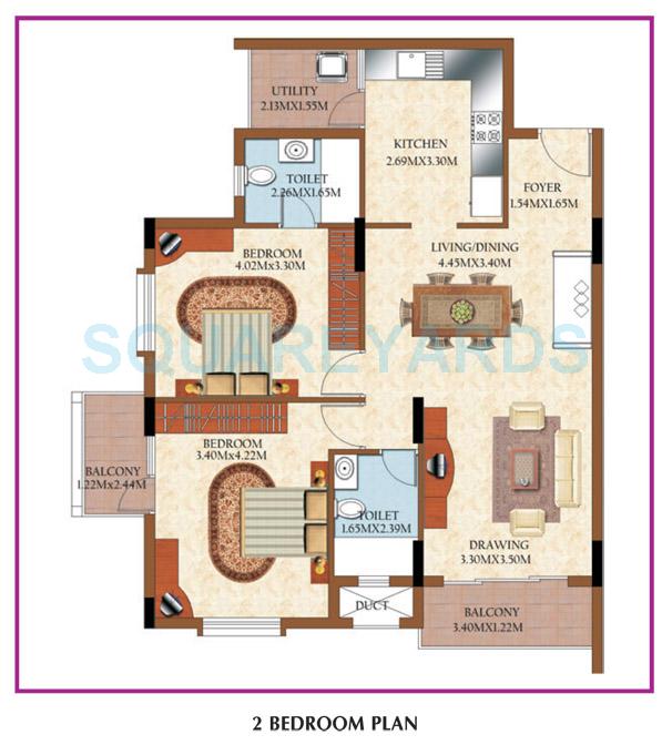 Floor plan of 2 BHK 1210 Sq. Ft. Apartment in Mantri Royale, Bangalore