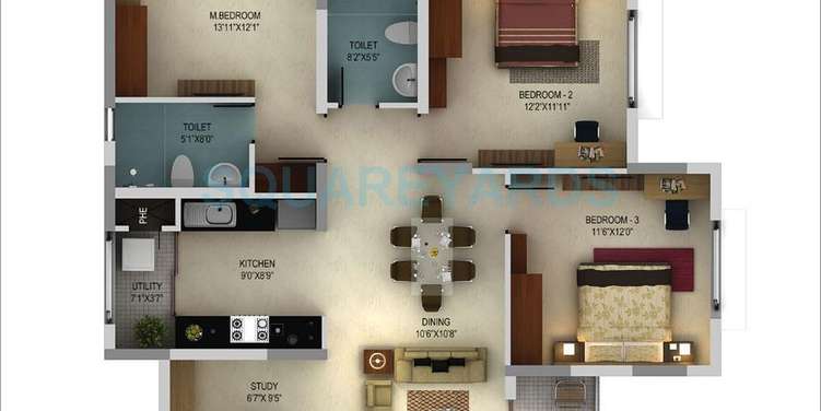 mantri webcity apartment 3bhk 1445sqft1