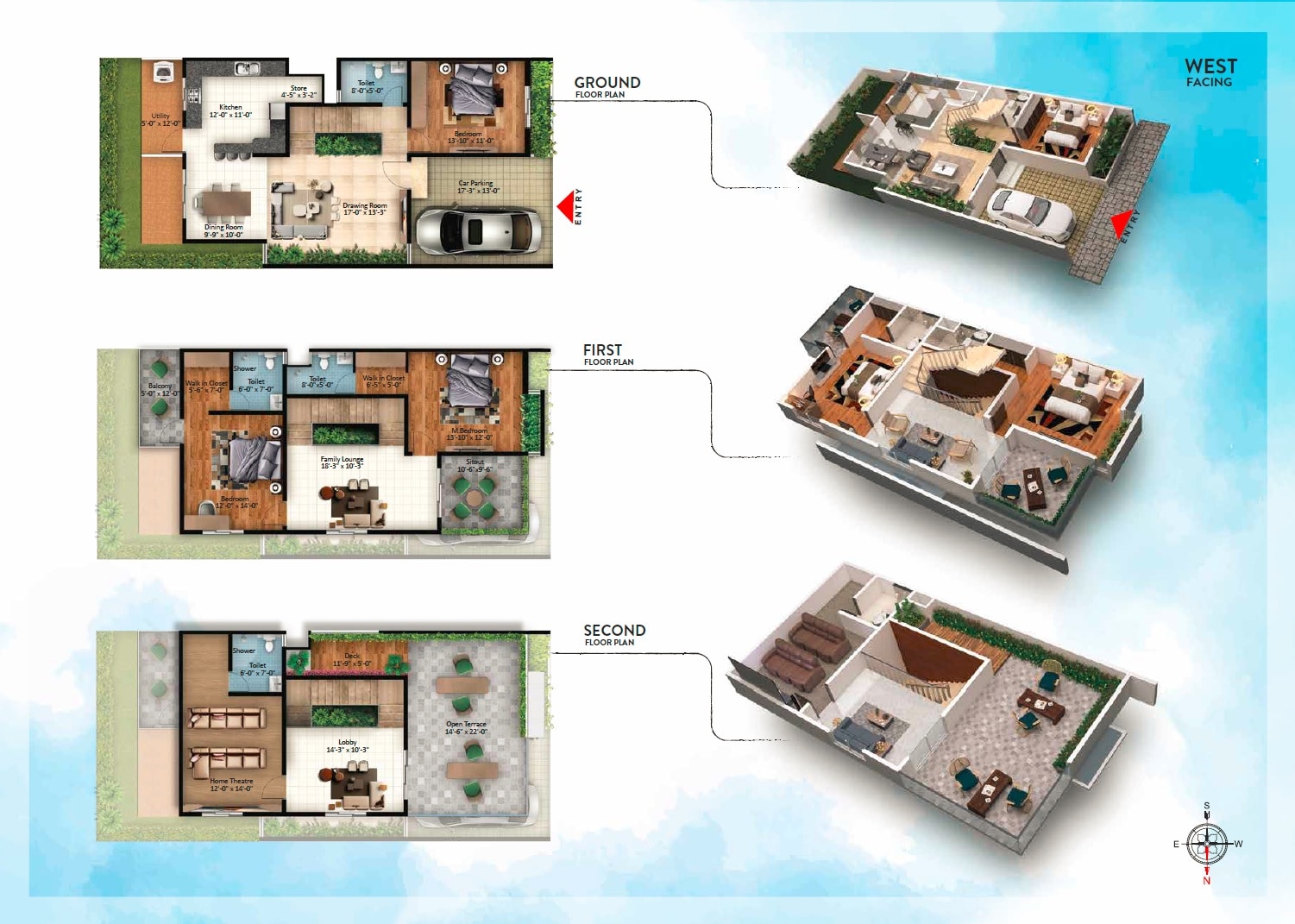 Floor plan of 4 BHK 2869 Sq. Ft. Villa in Markon Lake Waters, Bangalore
