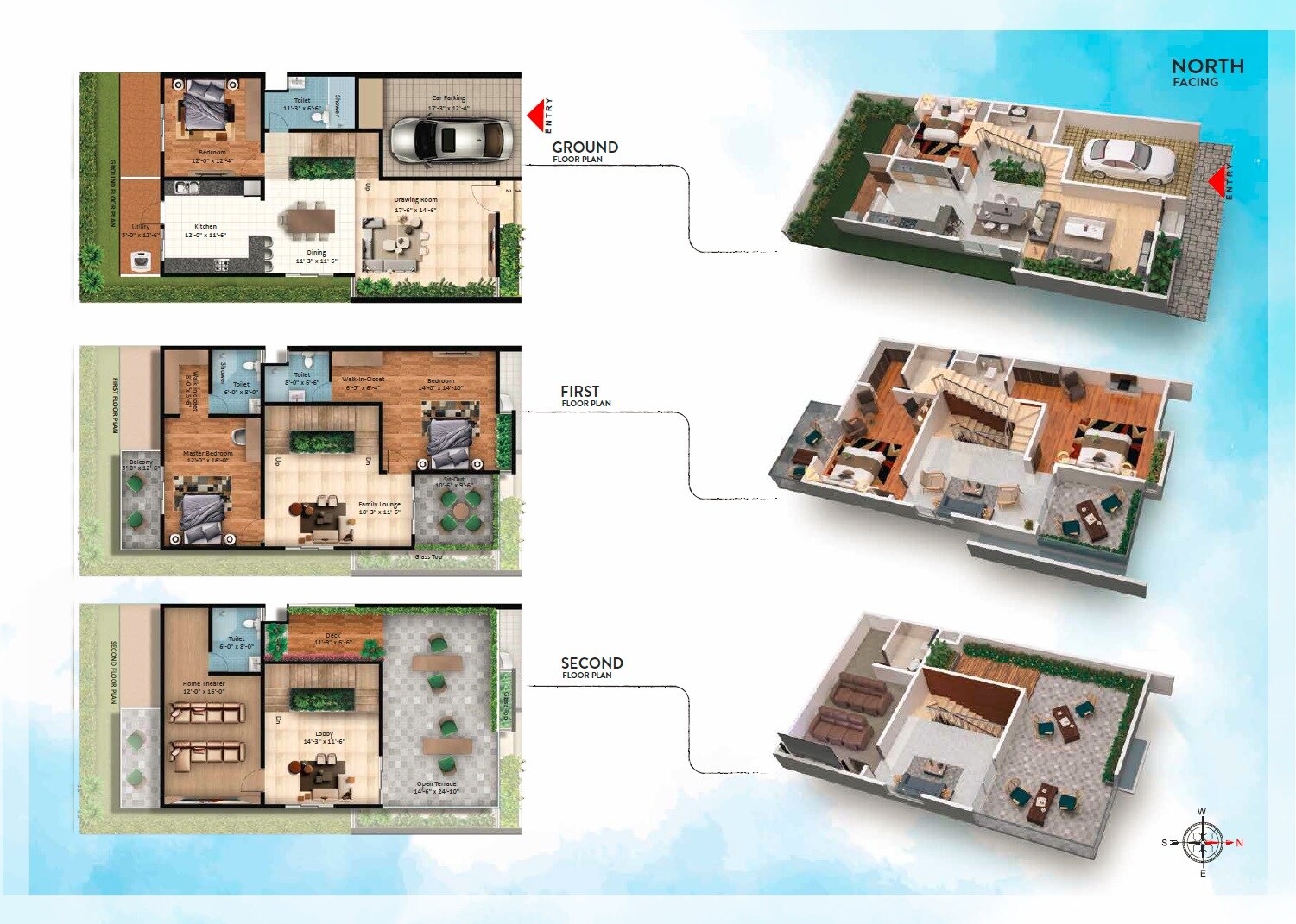 Floor plan of 4 BHK 3211 Sq. Ft. Villa in Markon Lake Waters, Bangalore