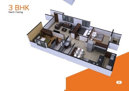 Floor plan of 3 BHK 1451 Sq. Ft. Apartment in Mars The Planet, Bangalore
