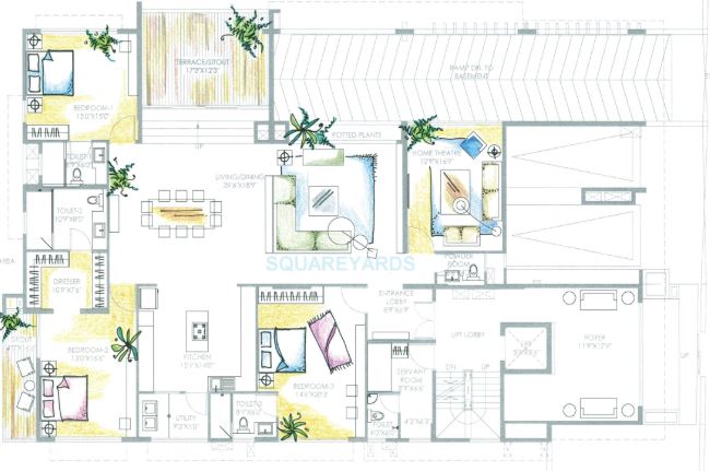 Floor plan of 3 BHK 4430 Sq. Ft. Apartment in Marvel Amora, Bangalore