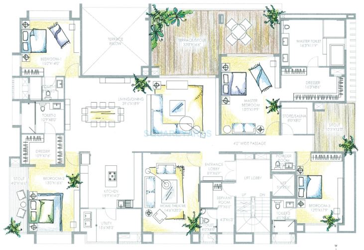 Floor plan of 4 BHK 5345 Sq. Ft. Apartment in Marvel Amora, Bangalore