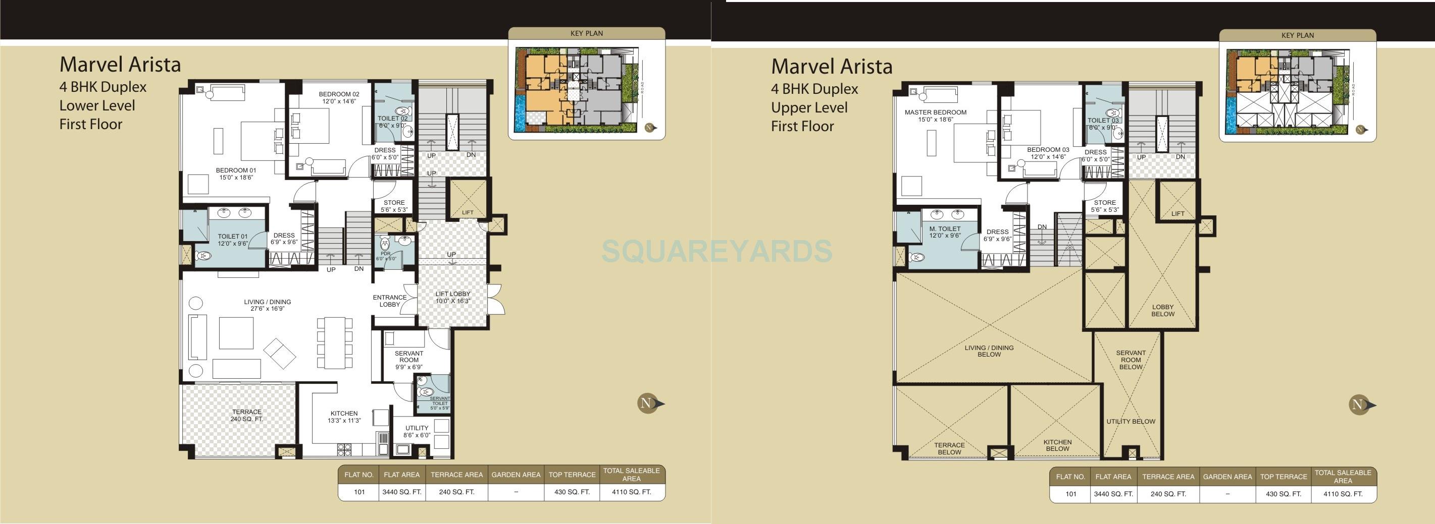 Floor plan of 4 BHK 4110 Sq. Ft. Apartment in Marvel Arista, Bangalore