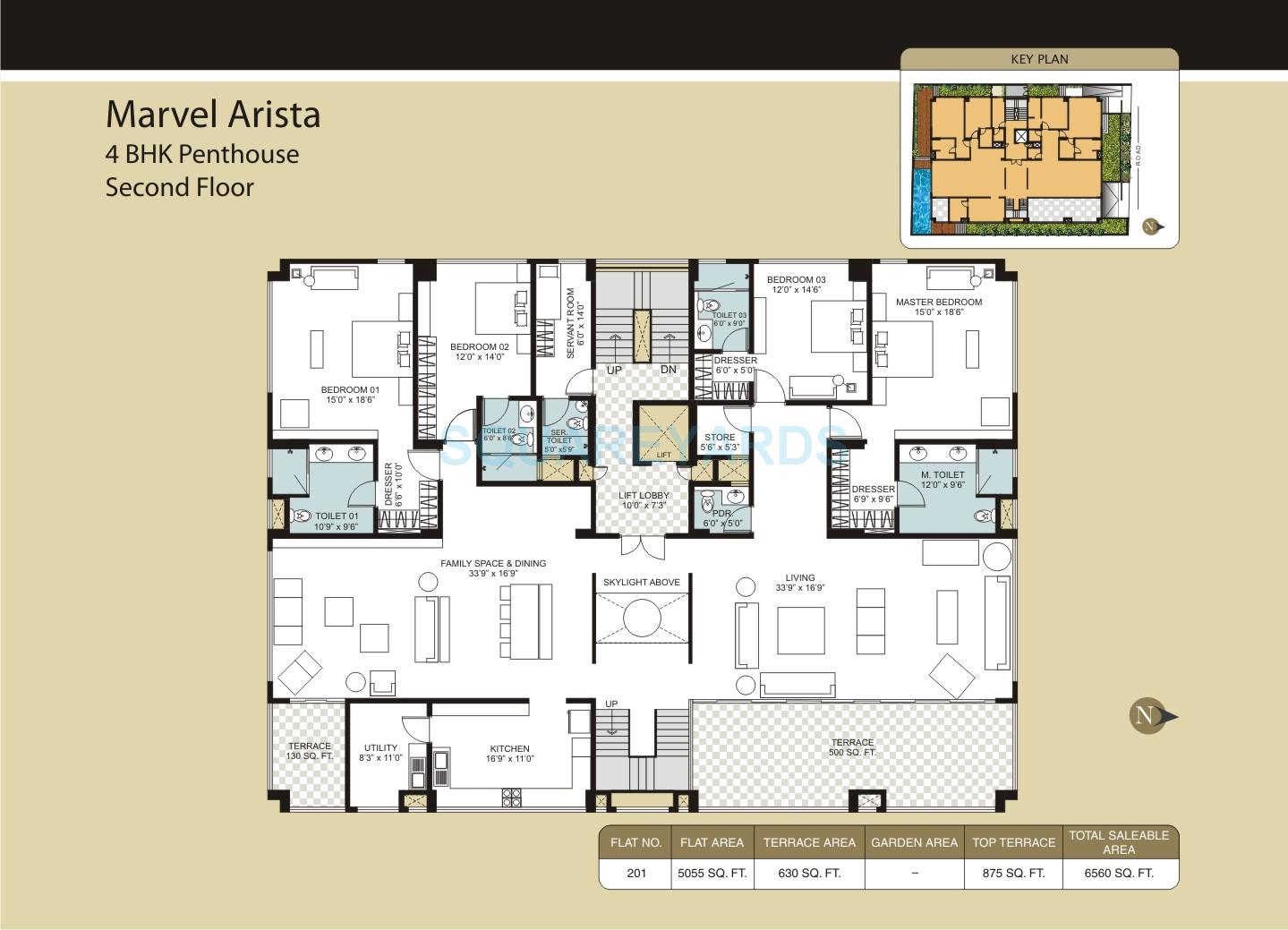 Floor plan of 4 BHK 6560 Sq. Ft. Penthouse in Marvel Arista, Bangalore