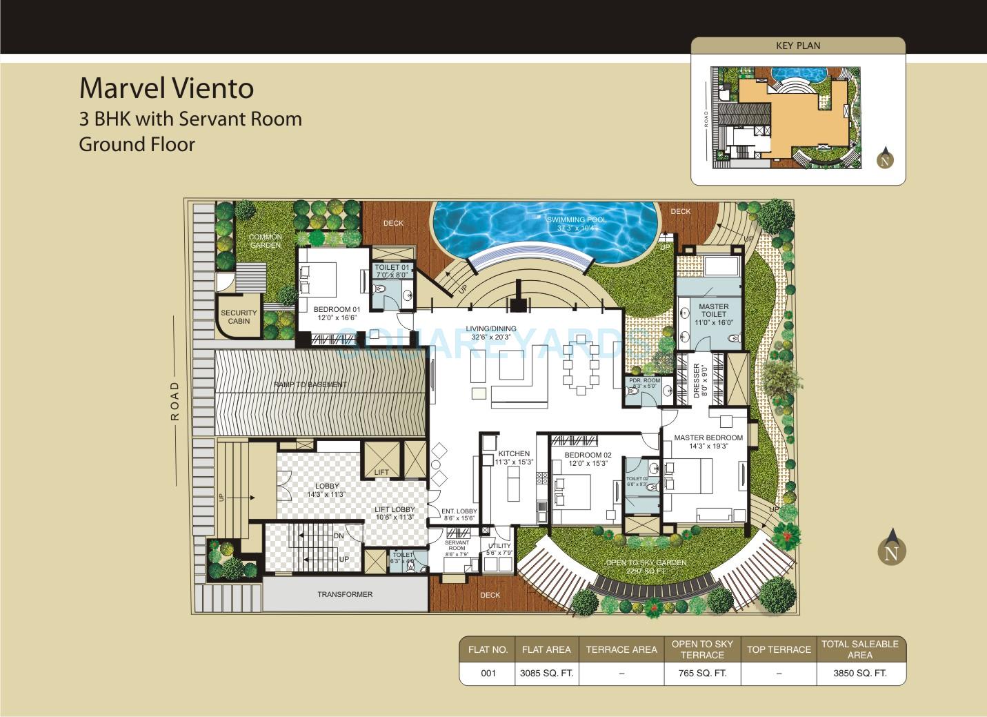 Floor plan of 3 BHK 3850 Sq. Ft. Apartment in Marvel Viento, Bangalore
