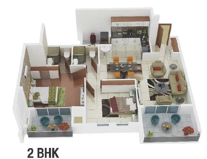 Floor plan of 2 BHK 1266 Sq. Ft. Apartment in Marvel Sequoia, Bangalore