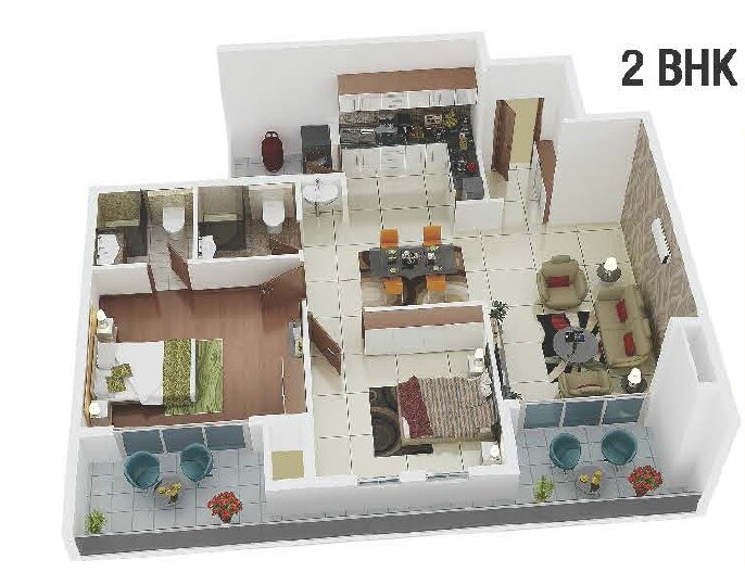 Floor plan of 2 BHK 1413 Sq. Ft. Apartment in Marvel Sequoia, Bangalore