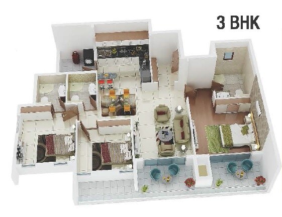 Floor plan of 3 BHK 1541 Sq. Ft. Apartment in Marvel Sequoia, Bangalore