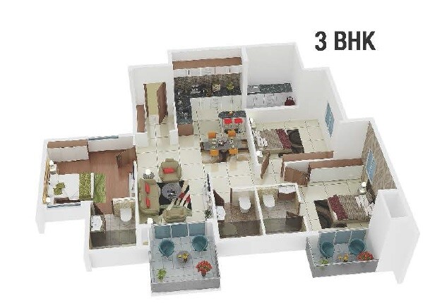 Floor plan of 3 BHK 1576 Sq. Ft. Apartment in Marvel Sequoia, Bangalore