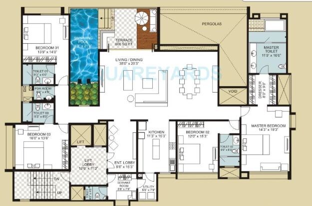 Floor plan of 4 BHK 5625 Sq. Ft. Apartment in Marvel Viento, Bangalore