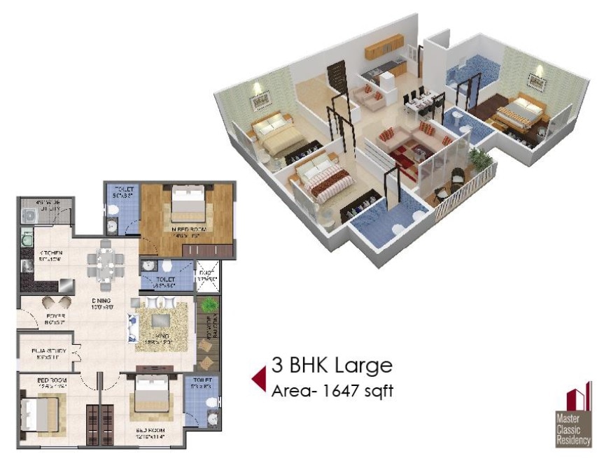 3 BHK 1647 Sq. Ft. Apartment