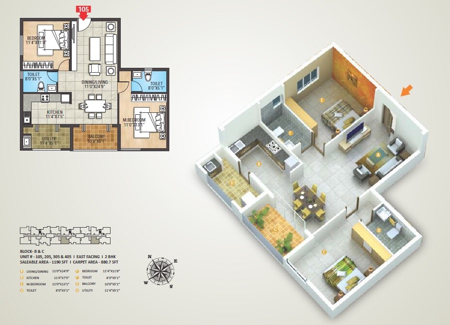 Floor plan of 2 BHK 1190 Sq. Ft. Apartment in Mathrusris Sai Sanvi Grandeur, Bangalore
