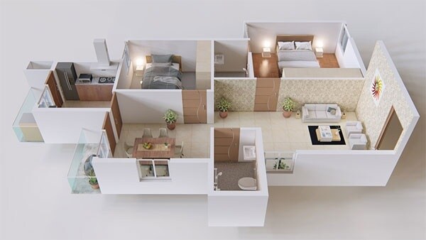 Floor plan of 2 BHK 860 Sq. Ft. Apartment in Max Madhura, Bangalore