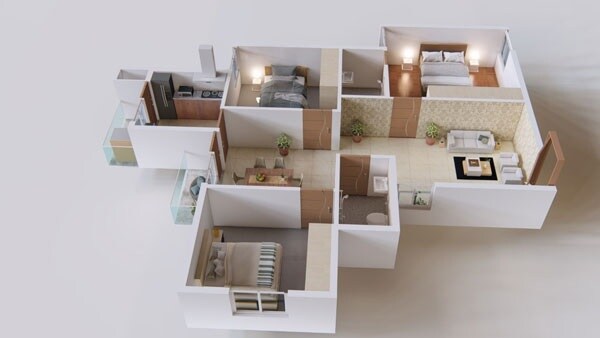 Floor plan of 3 BHK 1132 Sq. Ft. Apartment in Max Madhura, Bangalore