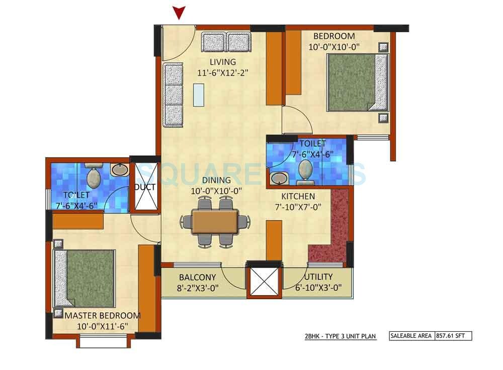 Floor plan of 2 BHK 860 Sq. Ft. Apartment in Maxworth City, Bangalore