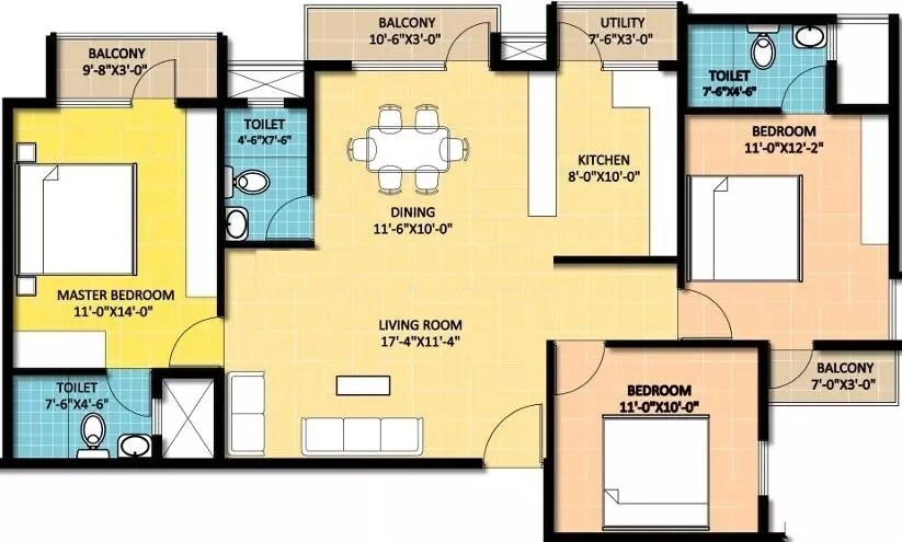 Floor plan of 2 BHK 1155 Sq. Ft. Apartment in Maxworth Sannidhi, Bangalore