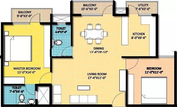 Floor plan of 2 BHK 975 Sq. Ft. Apartment in Maxworth Sannidhi, Bangalore