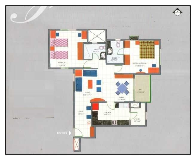 Floor plan of 2 BHK 1180 Sq. Ft. Apartment in Maya Indraprastha, Bangalore