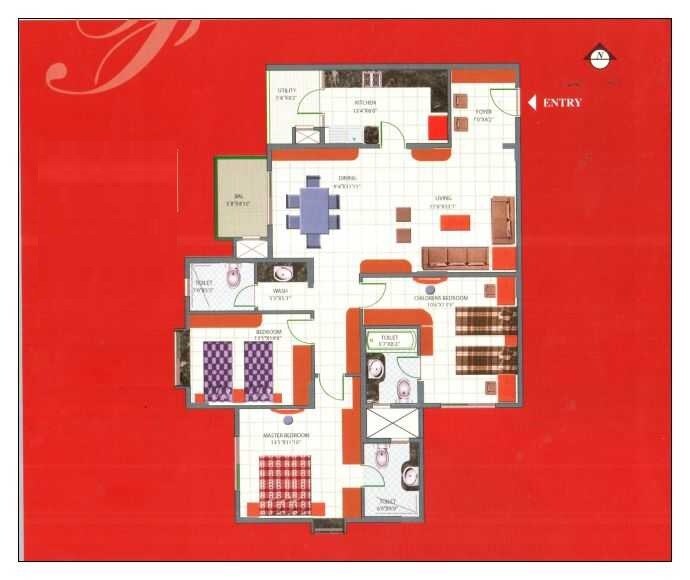 Floor plan of 3 BHK 1602 Sq. Ft. Apartment in Maya Indraprastha, Bangalore