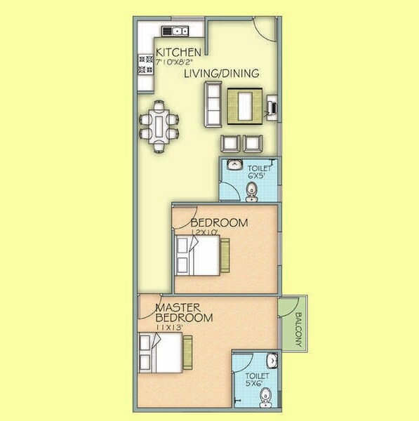 Floor plan of 2 BHK 850 Sq. Ft. Apartment in Mayur Paradise, Bangalore