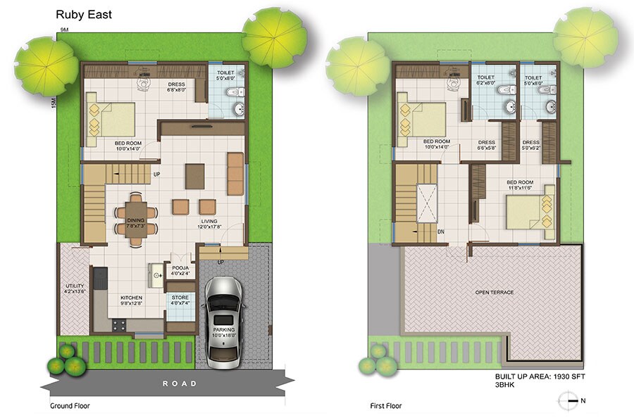Floor plan of 3 BHK 1930 Sq. Ft. Villa in MBR Gem Park Villa, Bangalore