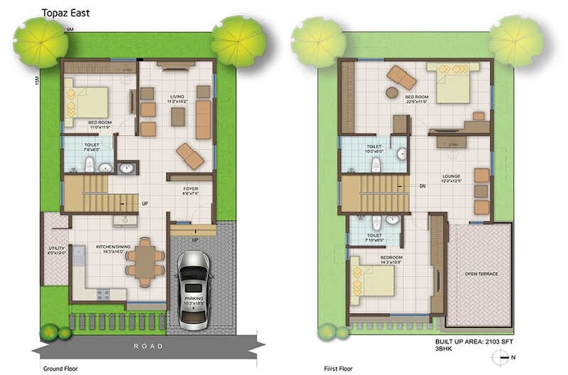 Floor plan of 3 BHK 2103 Sq. Ft. Villa in MBR Gem Park Villa, Bangalore