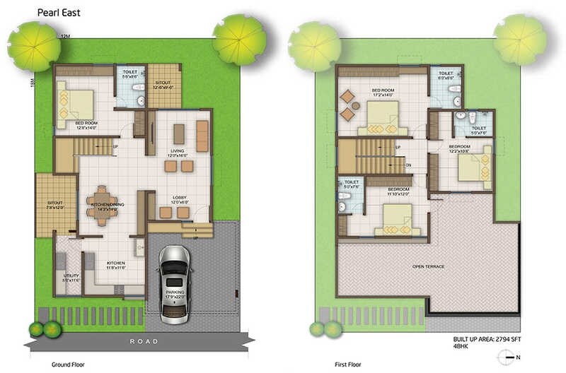 Floor plan of 4 BHK 2794 Sq. Ft. Villa in MBR Gem Park Villa, Bangalore