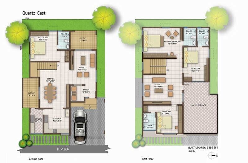 Floor plan of 4 BHK 3384 Sq. Ft. Villa in MBR Gem Park Villa, Bangalore