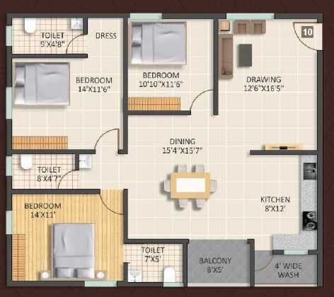 Other, mc-fortune 3 Bedroom 1515 Sq.Ft. Apartment In Whitefield Bangalore 7512875