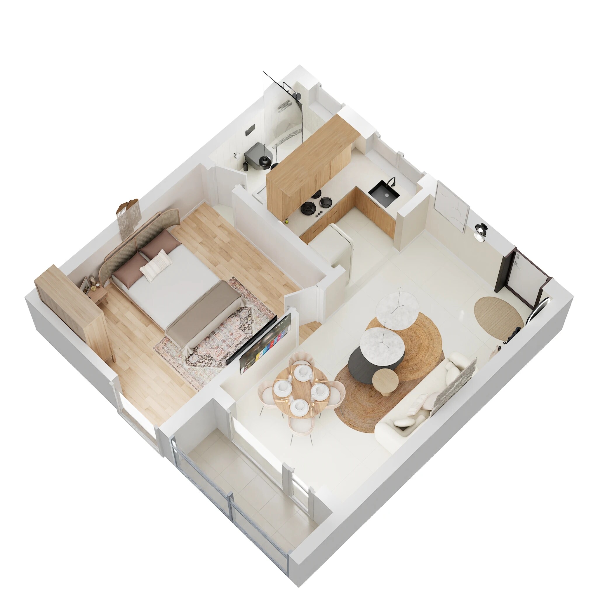 Floor plan of 1 BHK 645 Sq. Ft. Apartment in Meda East Winds, Bangalore