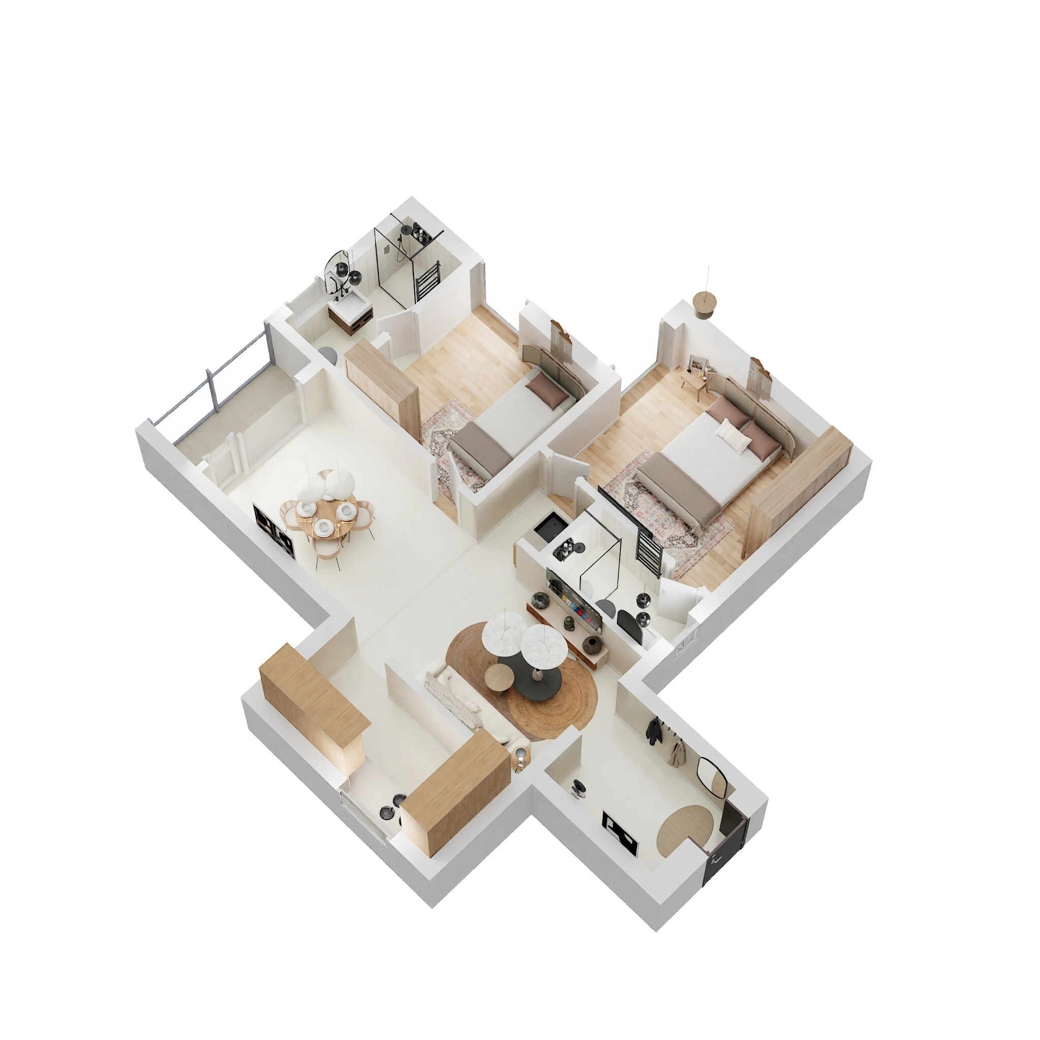 Floor plan of 2 BHK 1070 Sq. Ft. Apartment in Meda East Winds, Bangalore