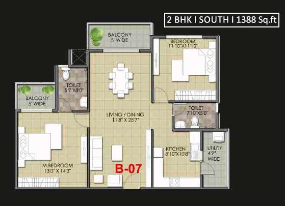 2 BHK 1388 Sq. Ft. Apartment in Meda Greens