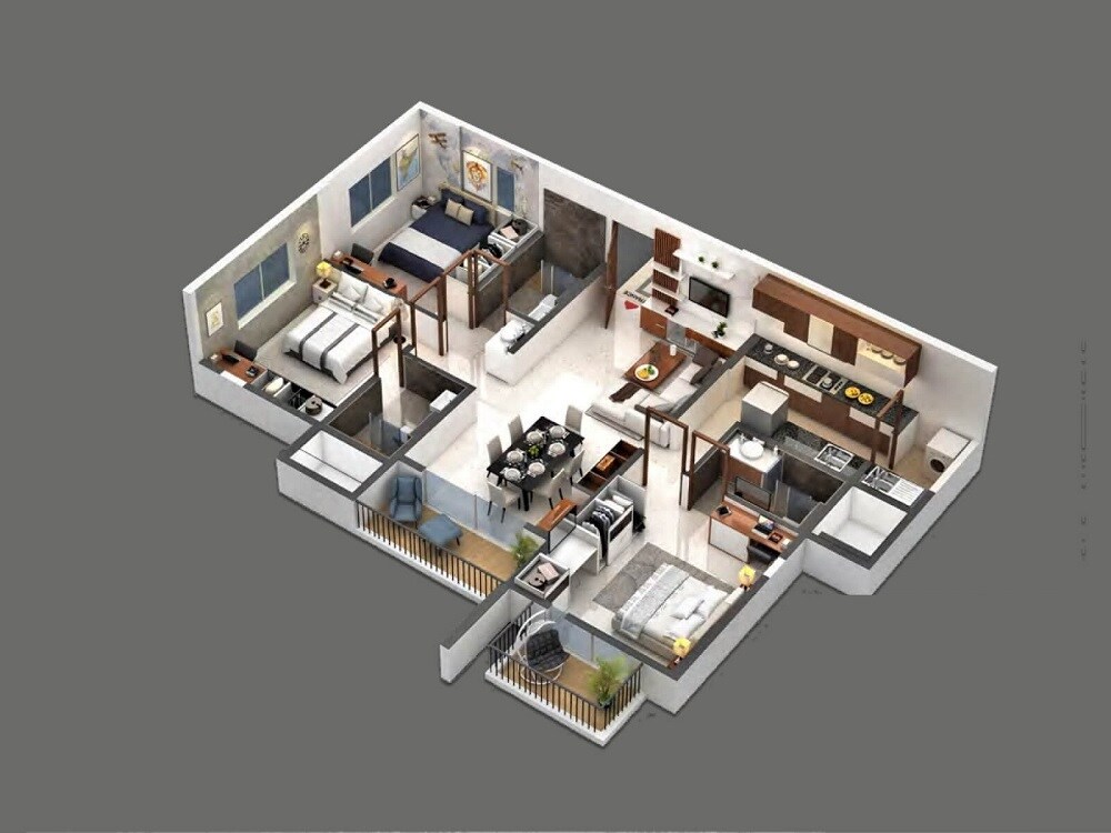 Floor plan of 3 BHK 1528 Sq. Ft. Apartment in Meenakshi High Life Towers, Bangalore