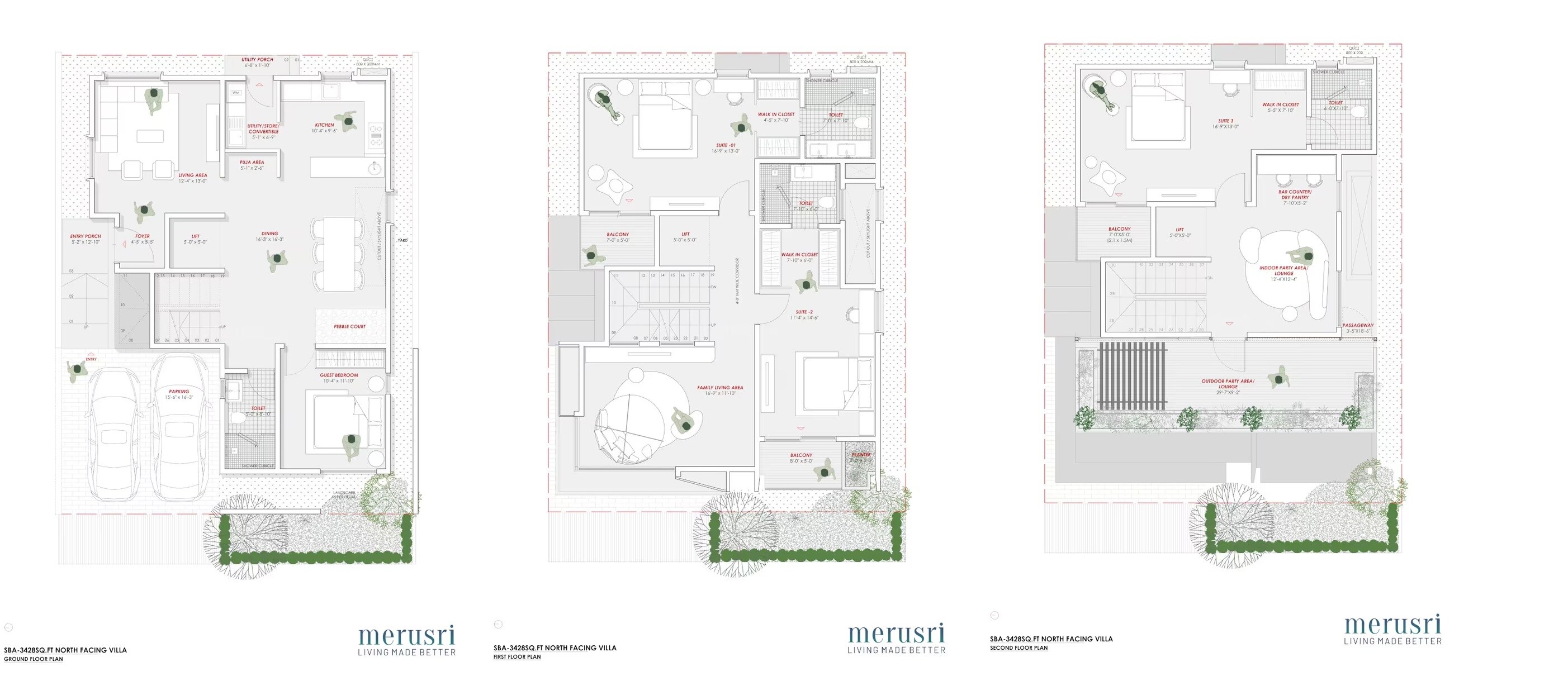 Floor plan of 4 BHK 3428 Sq. Ft. Villa in Merusri Swamy Orchards, Bangalore