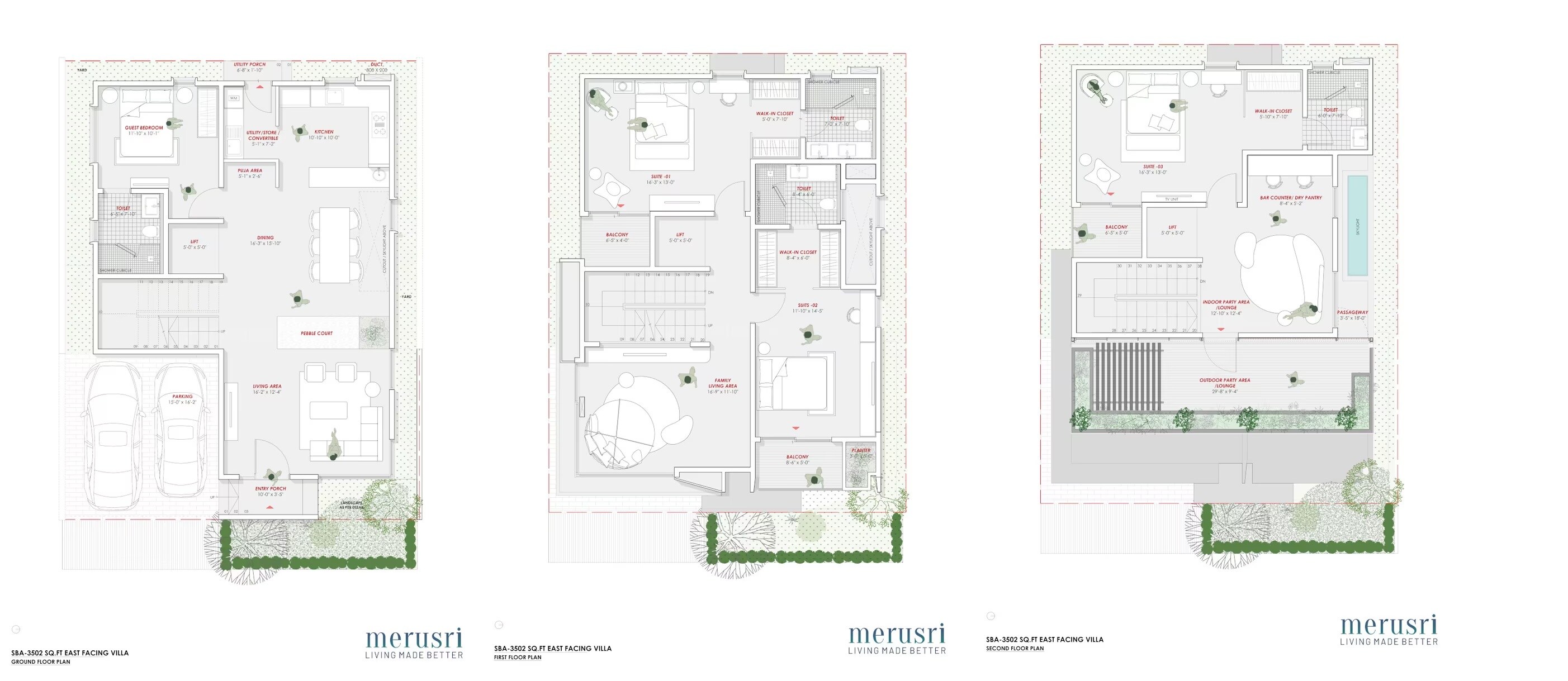Floor plan of 4 BHK 3502 Sq. Ft. Villa in Merusri Swamy Orchards, Bangalore