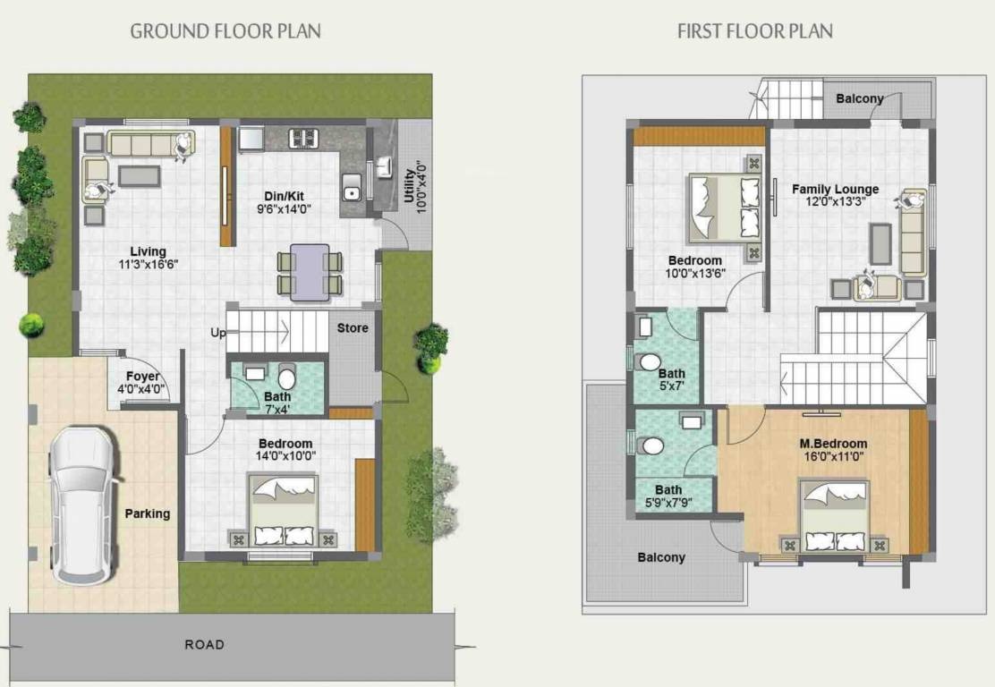 Floor plan of 3 BHK 1738 Sq. Ft. Villa in Metropolis Fair Oaks III, Bangalore