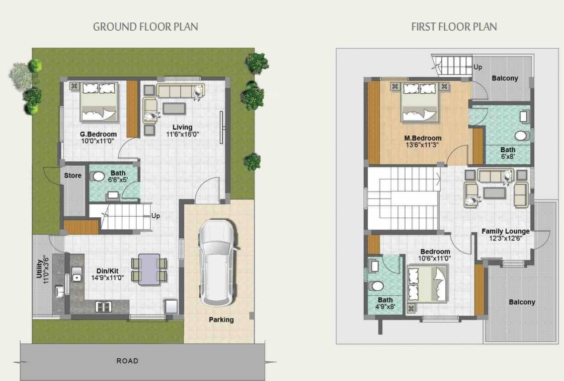 Floor plan of 3 BHK 1766 Sq. Ft. Villa in Metropolis Fair Oaks III, Bangalore
