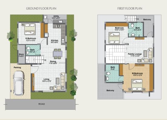 Floor plan of 3 BHK 1738 Sq. Ft. Villa in Metropolis Fair Oaks, Bangalore