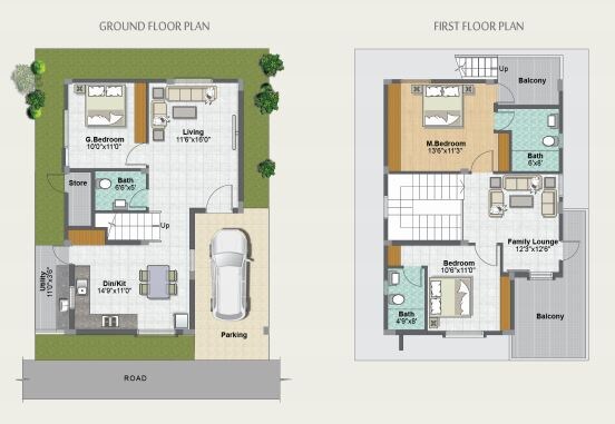 Floor plan of 3 BHK 1766 Sq. Ft. Villa in Metropolis Fair Oaks, Bangalore