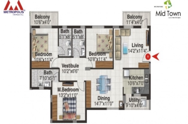 metropolis midtown apartment 3bhk 1740sqft141