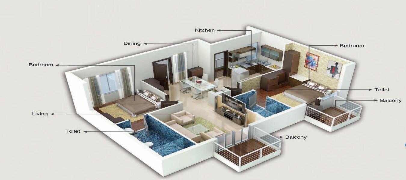 Floor plan of 2 BHK 1170 Sq. Ft. Apartment in Metropolis Pristine, Bangalore
