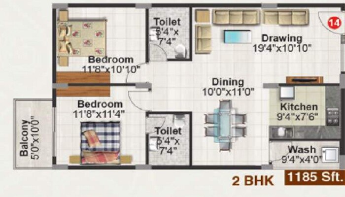 2 BHK 1185 Sq. Ft. Apartment
