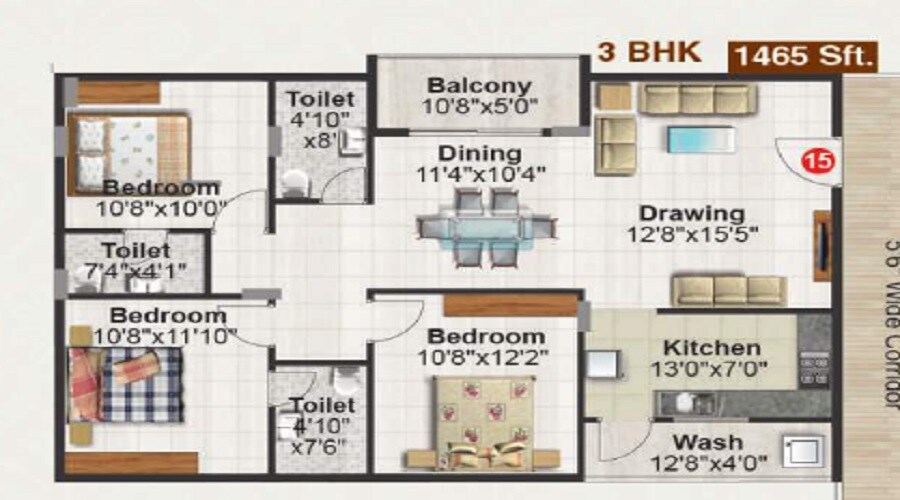 3 BHK 1465 Sq. Ft. Apartment