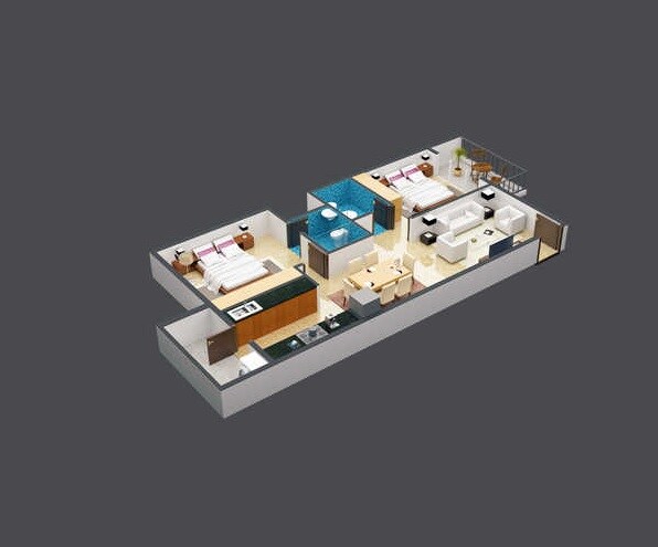 Floor plan of 2 BHK 1075 Sq. Ft. Apartment in Midtown Raaga, Bangalore