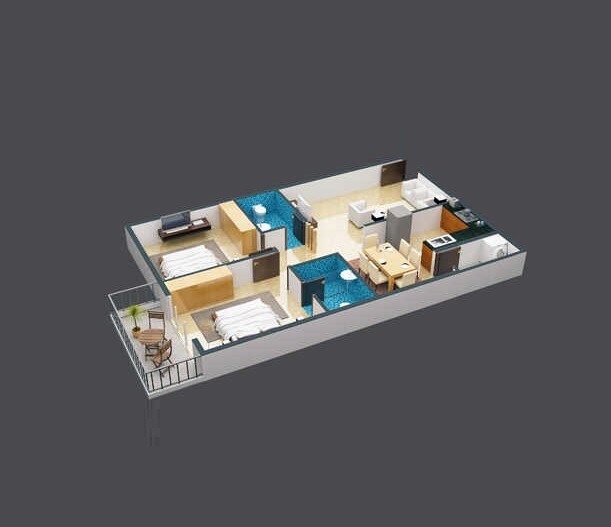 Floor plan of 2 BHK 1145 Sq. Ft. Apartment in Midtown Raaga, Bangalore